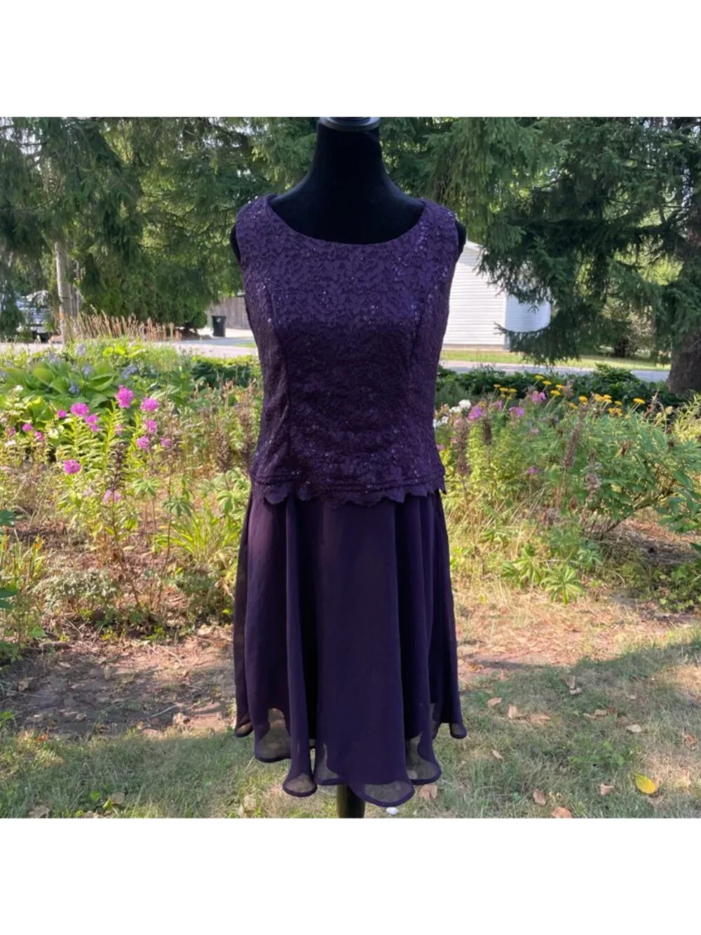 Vintage 90s 2pc Set Dress Cardigan Lace Seqin Drop Waist Flowy Fairy 10 Formal